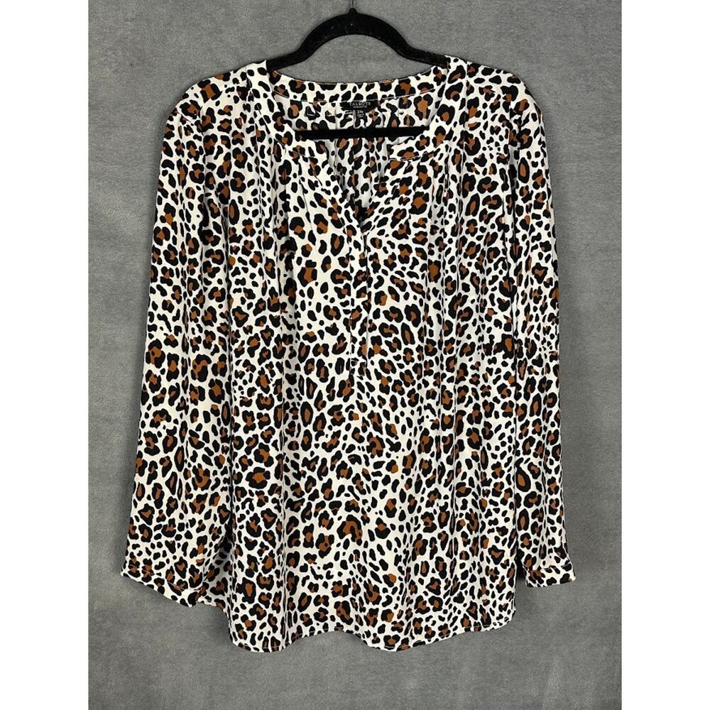 Talbots Top Womens 2XP Brown Animal Print Long Sleeve Career Preppy Flowy Church
